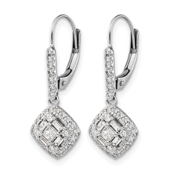 14k White Gold 1/2 CT Diamond Square Cluster Leverback Earrings