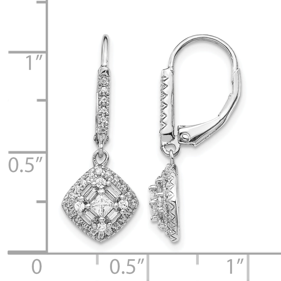 14k White Gold 1/2 CT Diamond Square Cluster Leverback Earrings