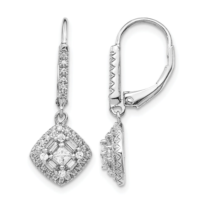 14k White Gold 1/2 CT Diamond Square Cluster Leverback Earrings