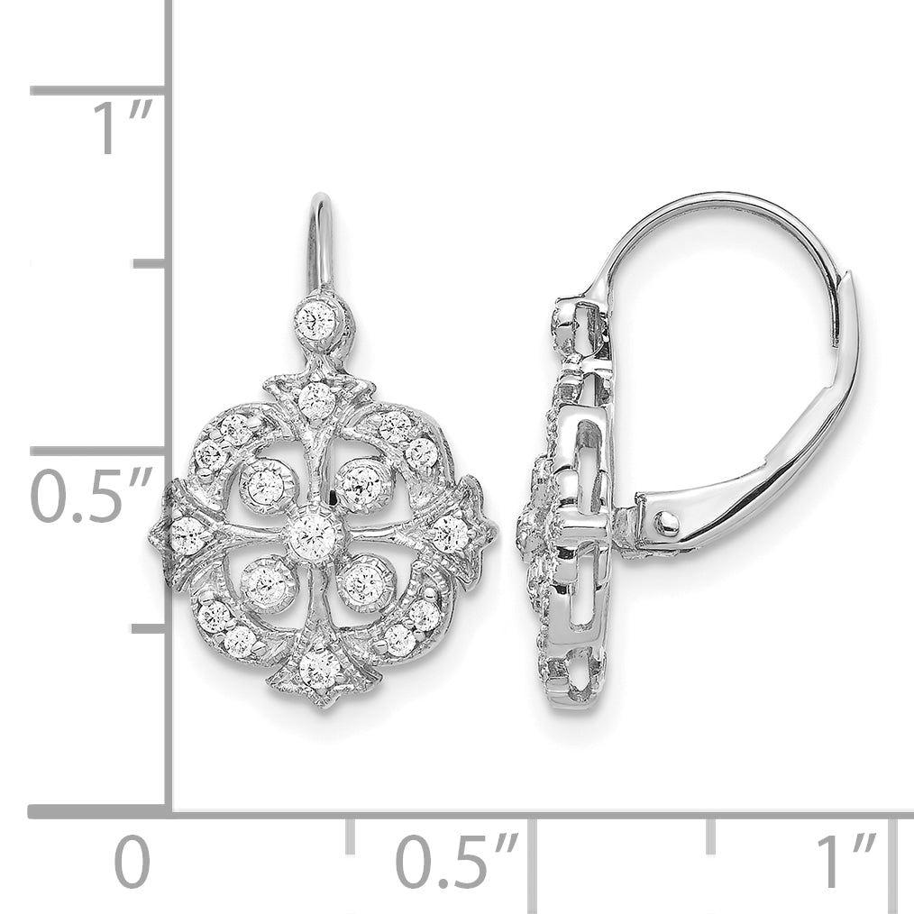 14k White Gold 1/3 CT Diamond Vintage-style Leverback Earrings