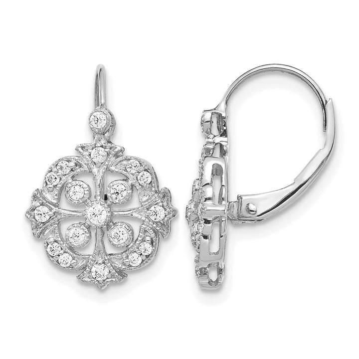 14k White Gold 1/3 CT Diamond Vintage-style Leverback Earrings