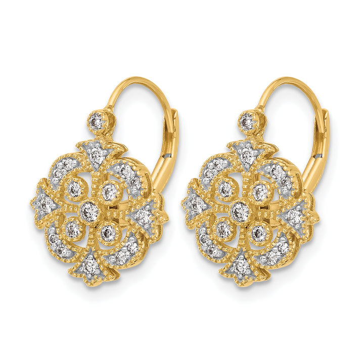 14k Yellow Gold 1/3 CT Diamond Vintage-style Leverback Earrings