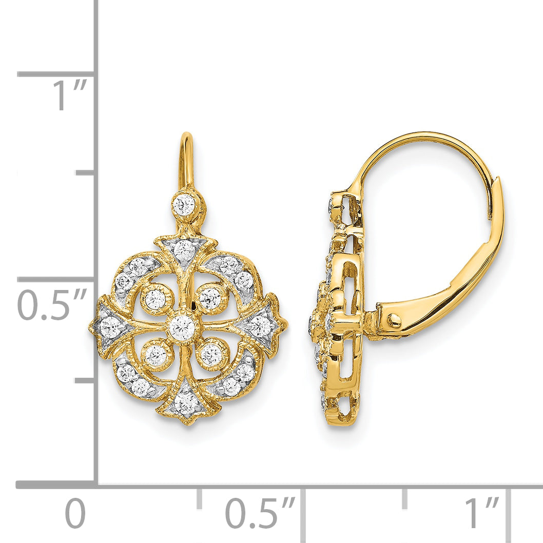 14k Yellow Gold 1/3 CT Diamond Vintage-style Leverback Earrings
