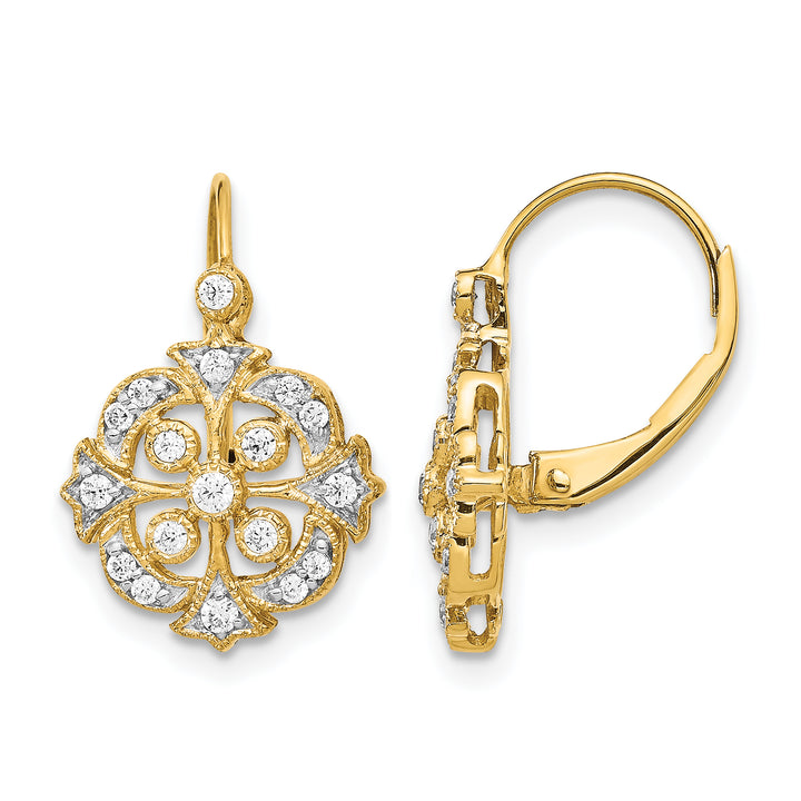 14k Yellow Gold 1/3 CT Diamond Vintage-style Leverback Earrings
