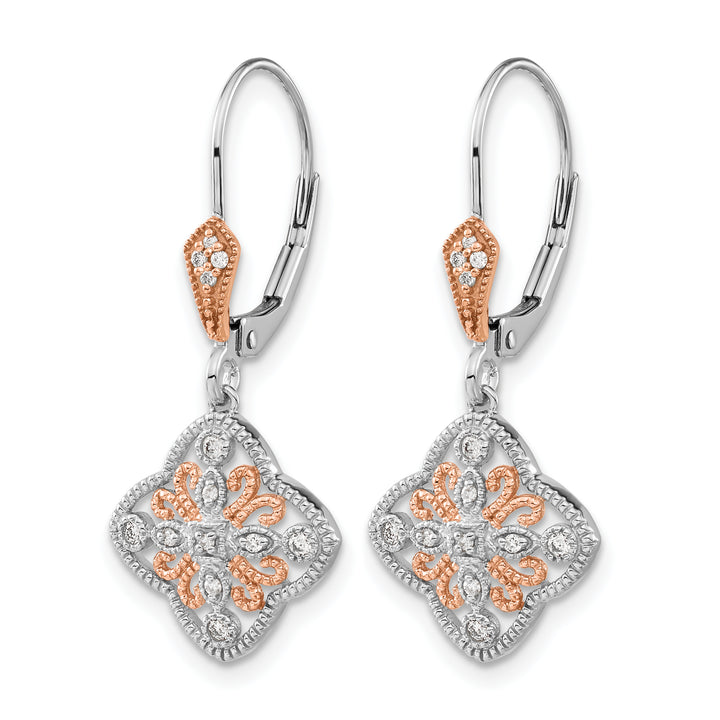 14k White Gold, Rose Rhodium 1/8 CT Diamond Leverback Earrings