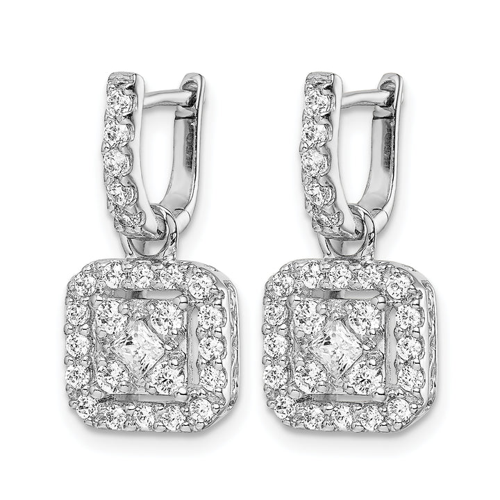 14k White Gold 7/8 CT Diamond Square Cluster Dangle Hinged Earrings