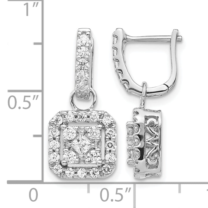 14k White Gold 7/8 CT Diamond Square Cluster Dangle Hinged Earrings