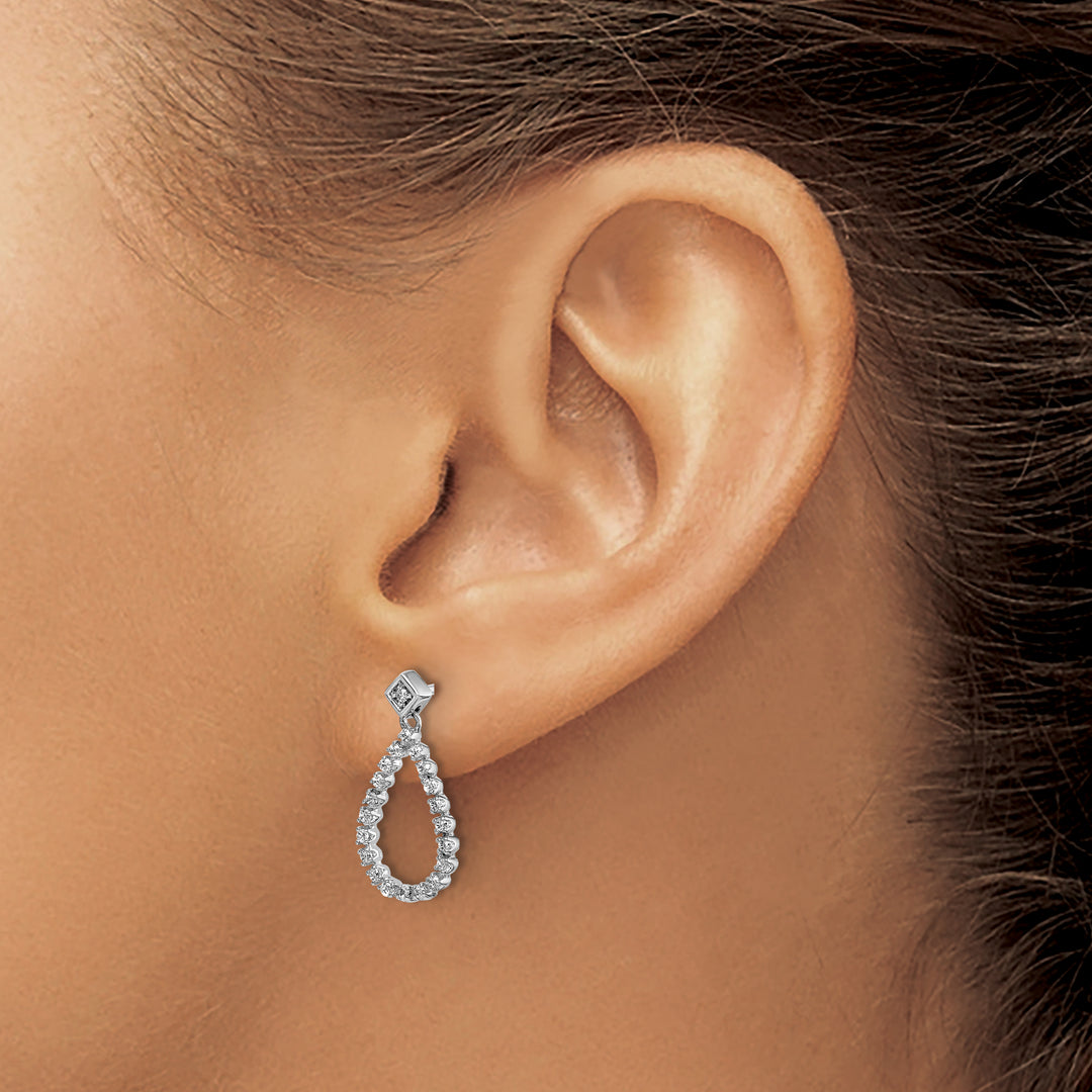 14k White Gold 1/4 CT Diamond Teardrop Dangle Post Earrings