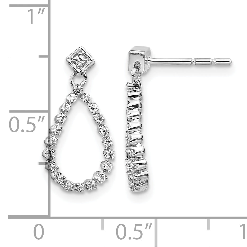 14k White Gold 1/4 CT Diamond Teardrop Dangle Post Earrings