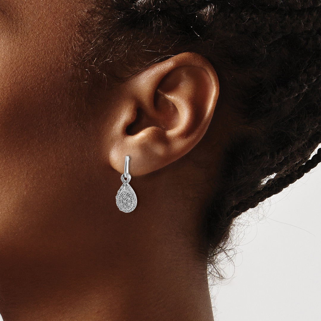 14k White Gold 1/6 CT Diamond Teardrop Dangle Post Earrings