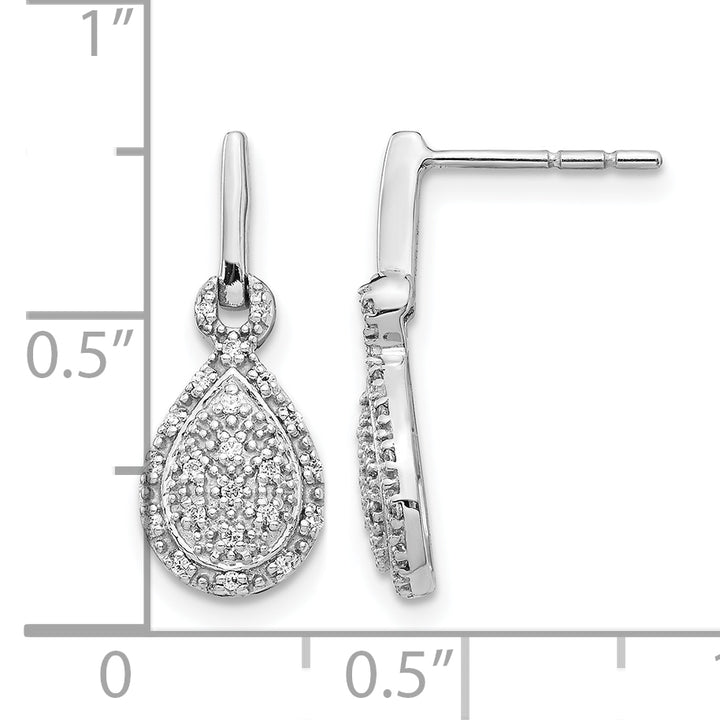 14k White Gold 1/6 CT Diamond Teardrop Dangle Post Earrings