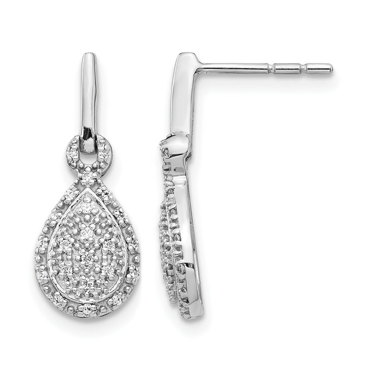 14k White Gold 1/6 CT Diamond Teardrop Dangle Post Earrings