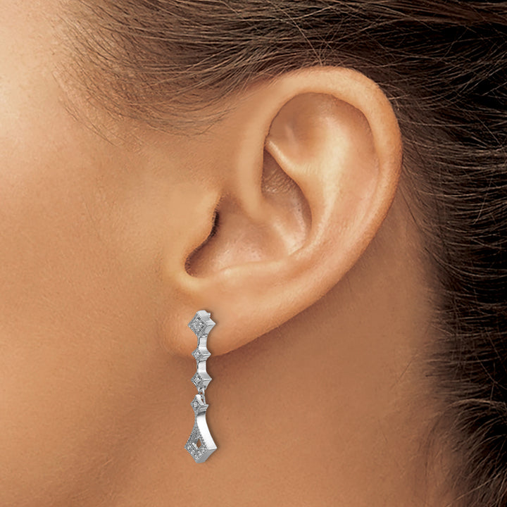 14k White Gold 1/10 CT Diamond Vintage-style Dangle Post Earrings