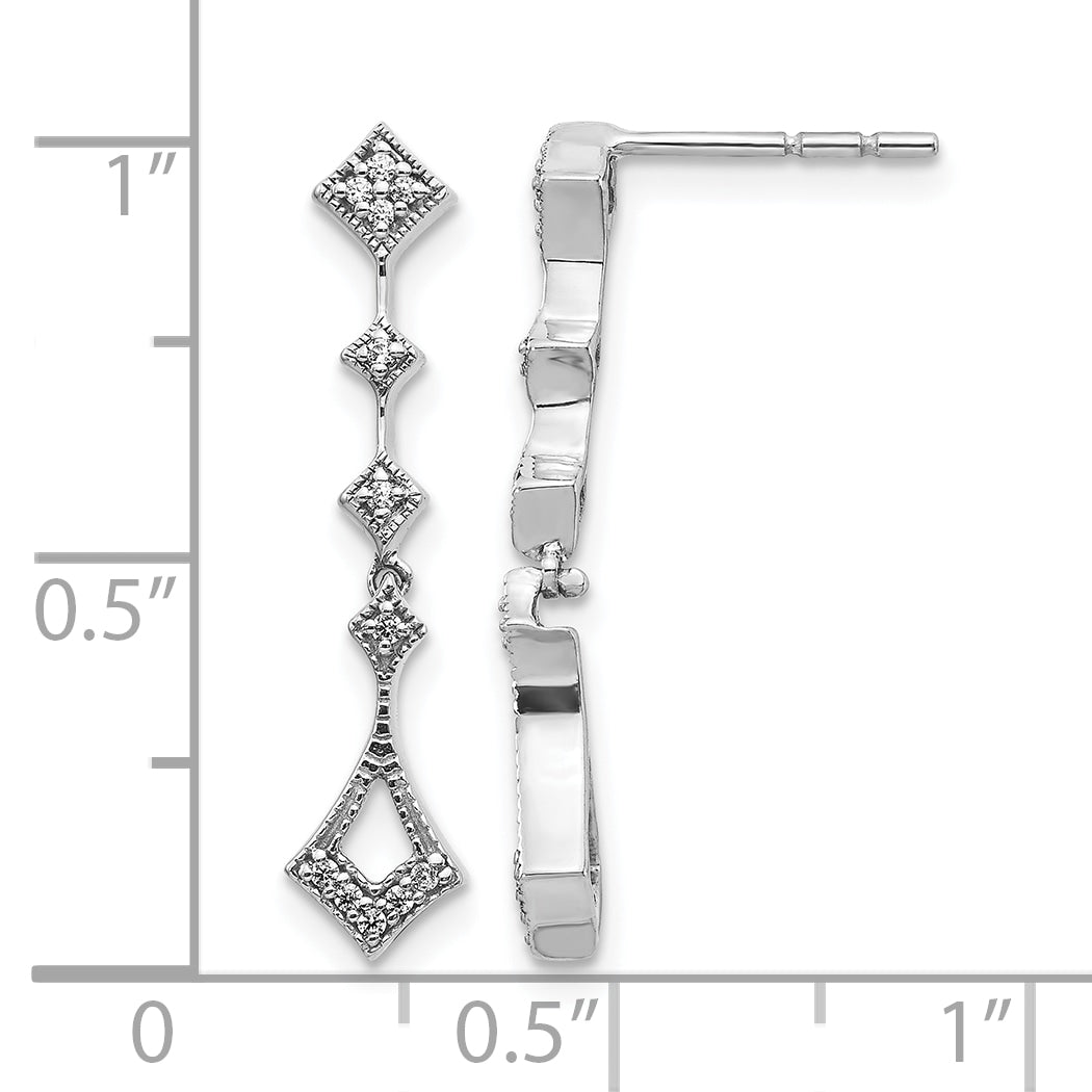 14k White Gold 1/10 CT Diamond Vintage-style Dangle Post Earrings