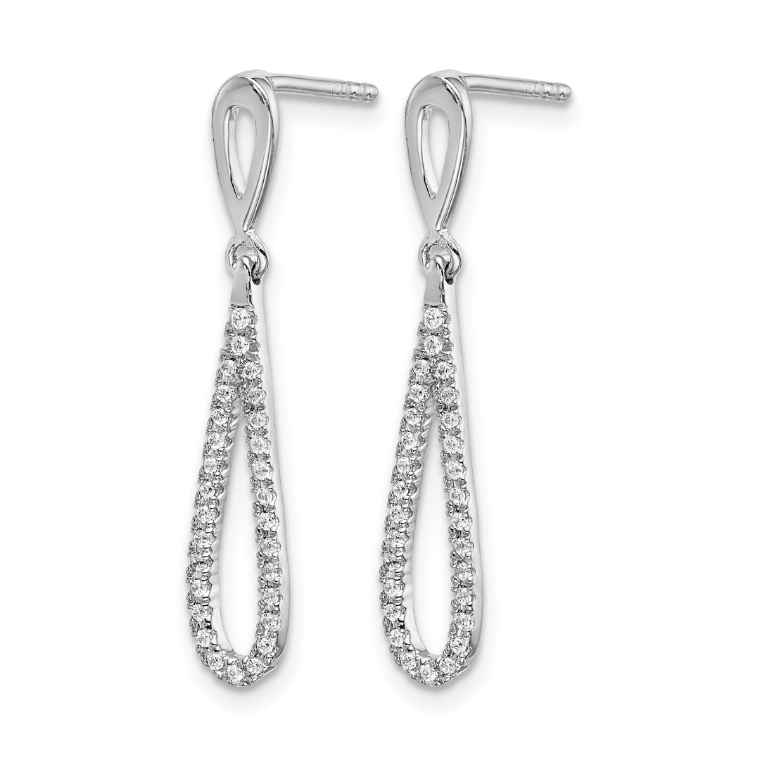 14k White Gold Polished 1/5 CT Diamond Teardrop Dangle Post Earrings