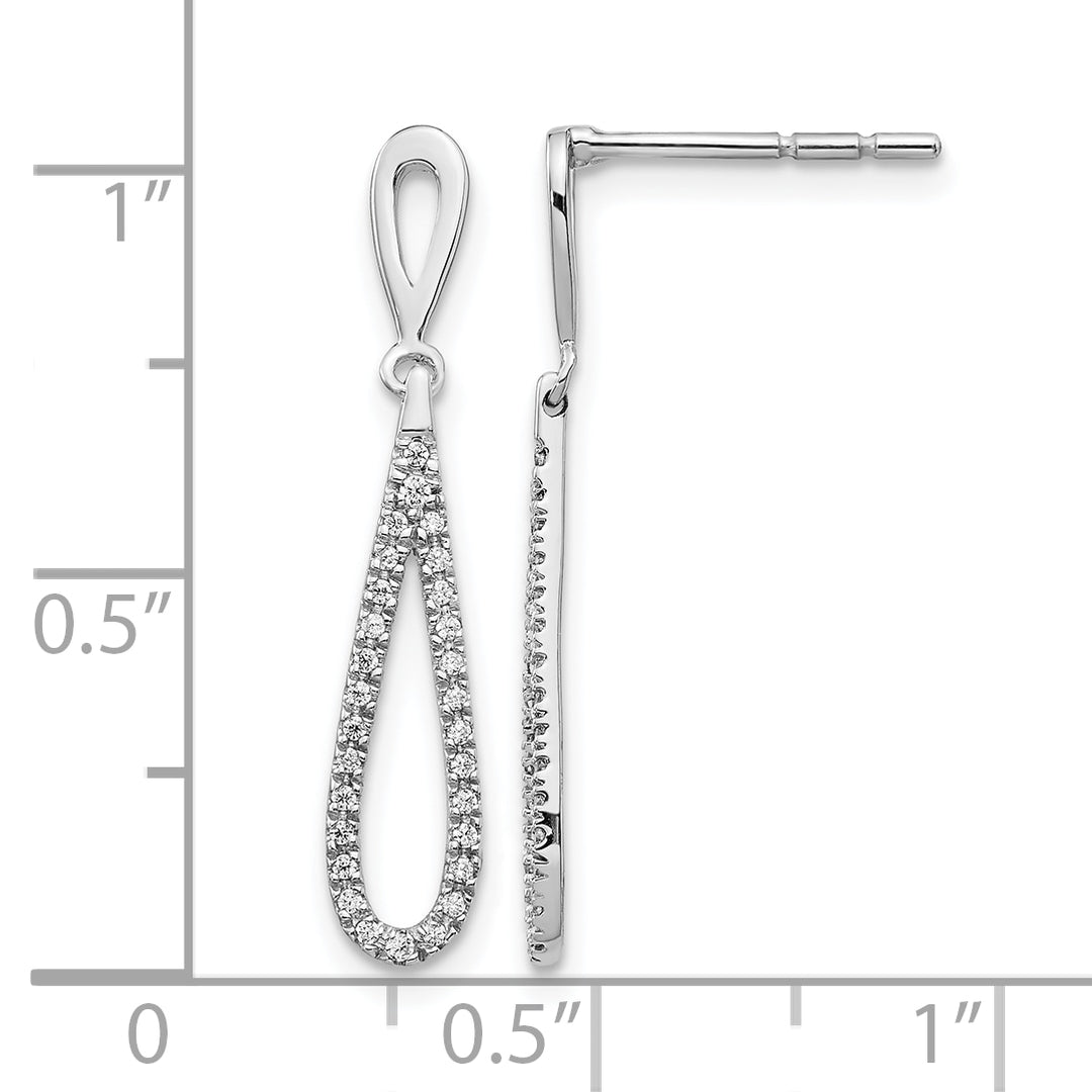 14k White Gold Polished 1/5 CT Diamond Teardrop Dangle Post Earrings
