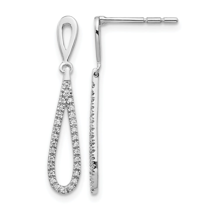 14k White Gold Polished 1/5 CT Diamond Teardrop Dangle Post Earrings