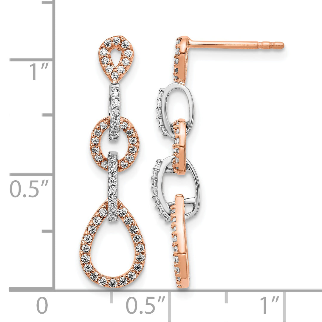 14k Two-Tone Gold 1/2 CT Diamond Chain Dangle Post Earrings