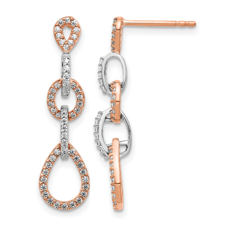 14k Two-Tone Gold 1/2 CT Diamond Chain Dangle Post Earrings