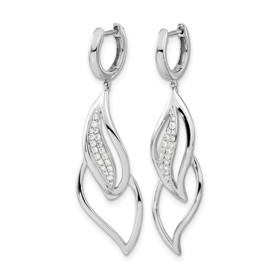 14k White Gold 1/4 CT Diamond Hinged Hoop Leaf Dangle Earrings