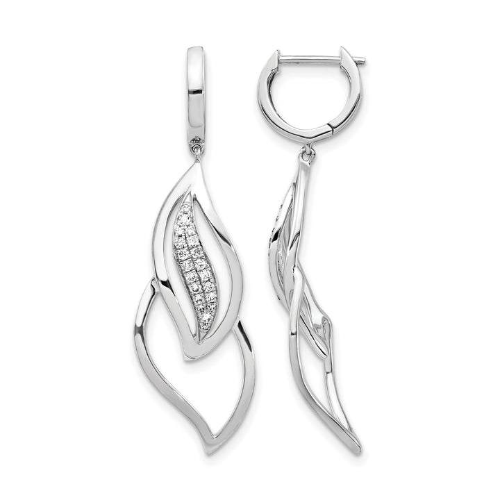 14k White Gold 1/4 CT Diamond Hinged Hoop Leaf Dangle Earrings