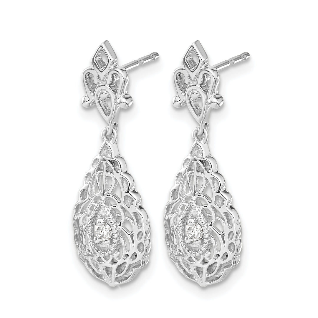 14k White Gold 1/20 CT Diamond Teardrop Vintage Dangle Post Earrings