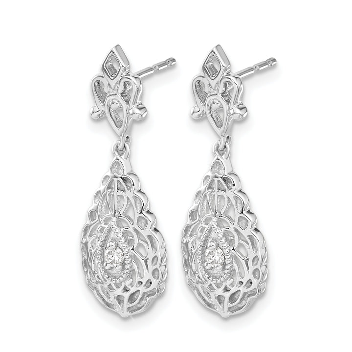 14k White Gold 1/20 CT Diamond Teardrop Vintage Dangle Post Earrings