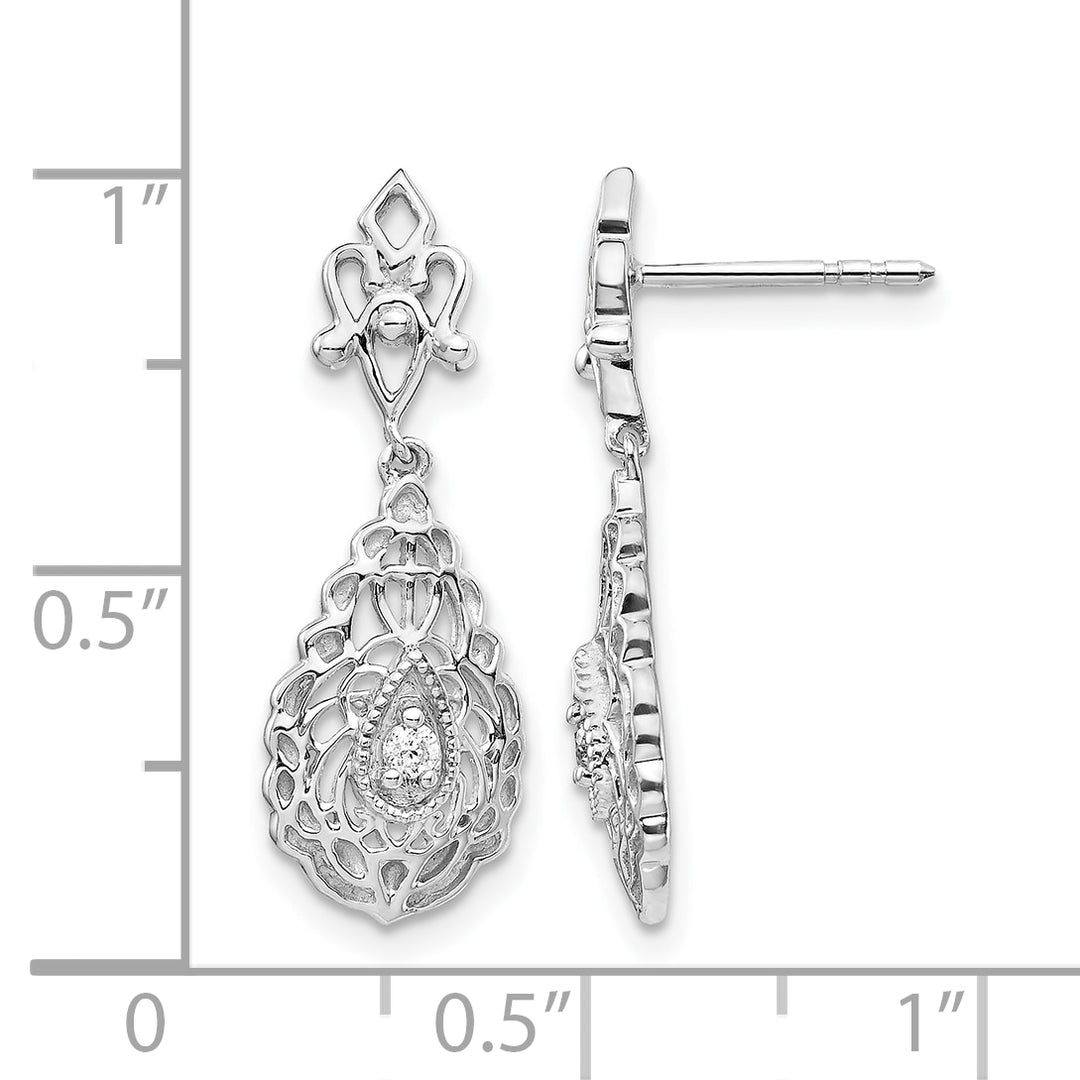 14k White Gold 1/20 CT Diamond Teardrop Vintage Dangle Post Earrings