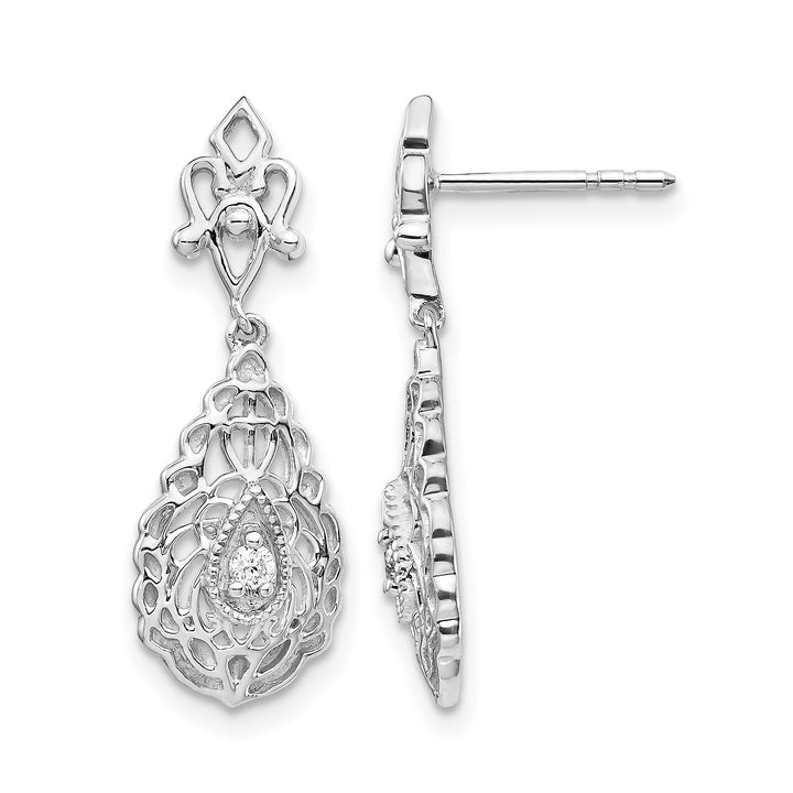 14k White Gold 1/20 CT Diamond Teardrop Vintage Dangle Post Earrings