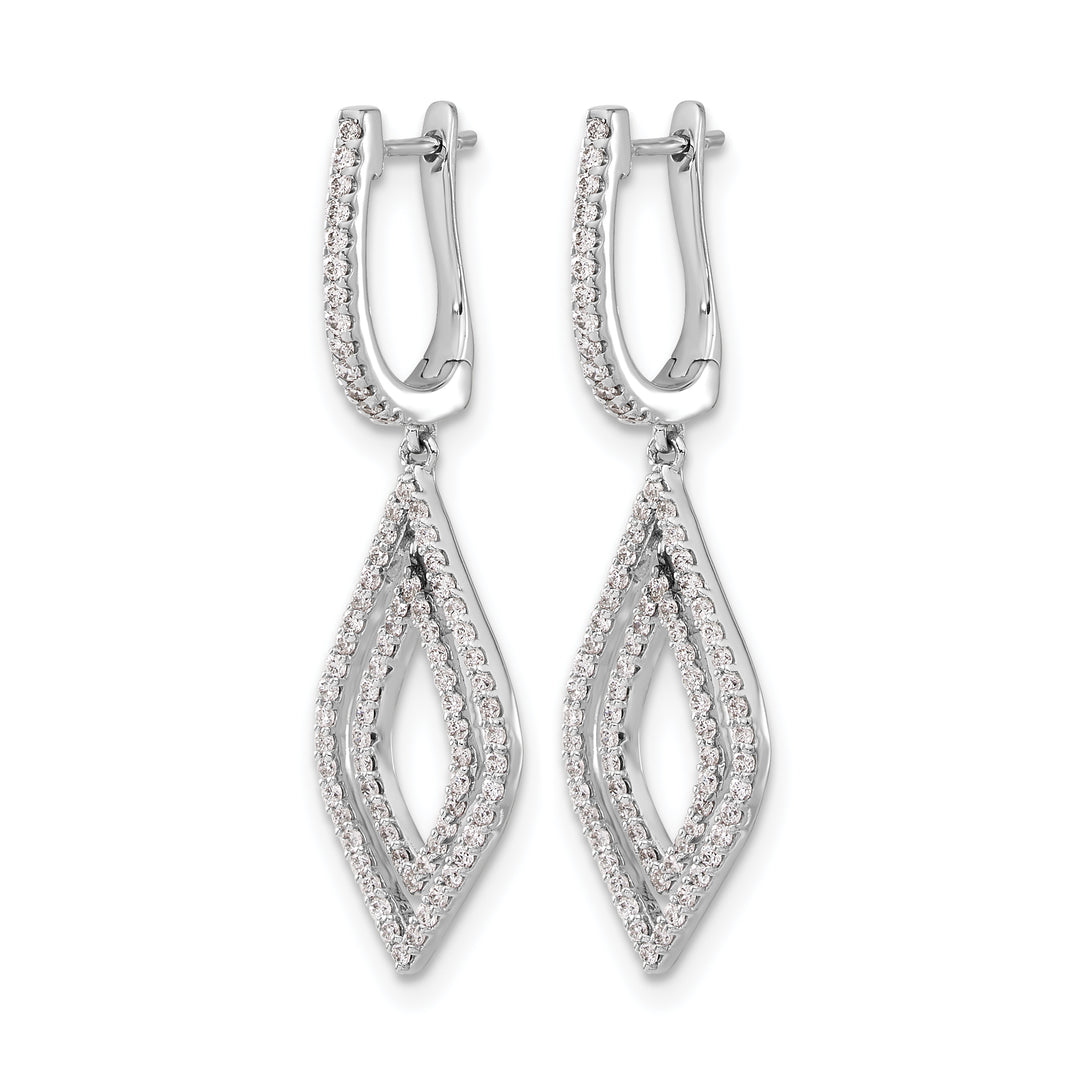 14k White Gold 1/2 CT Diamond Teardrop Hinged Dangle Earrings