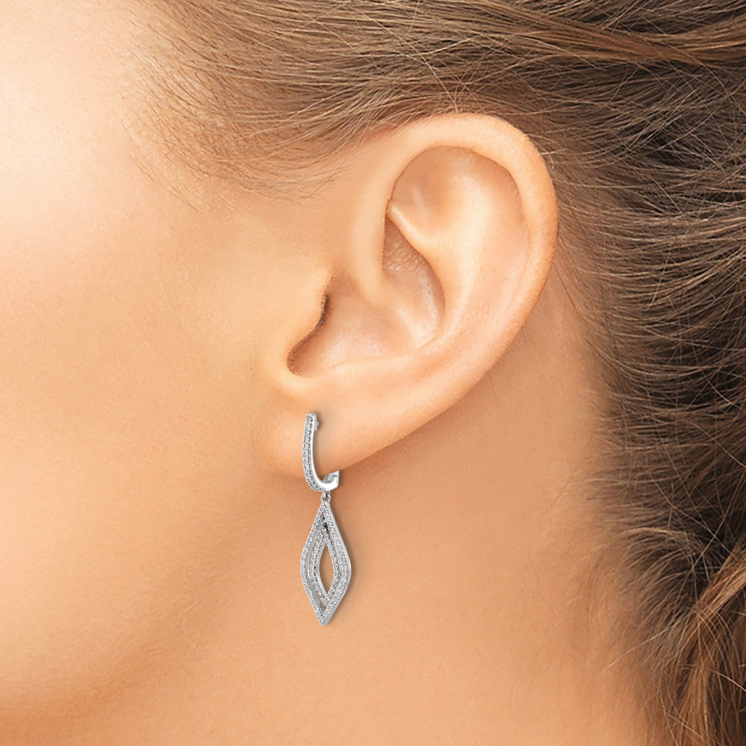 14k White Gold 1/2 CT Diamond Teardrop Hinged Dangle Earrings