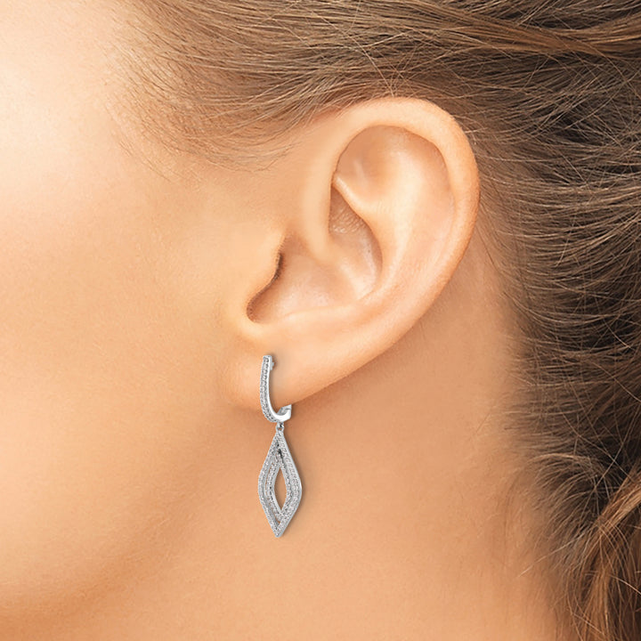 14k White Gold 1/2 CT Diamond Teardrop Hinged Dangle Earrings
