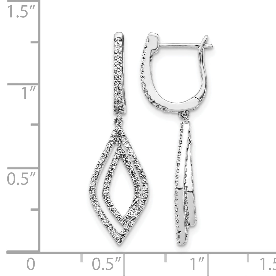 14k White Gold 1/2 CT Diamond Teardrop Hinged Dangle Earrings
