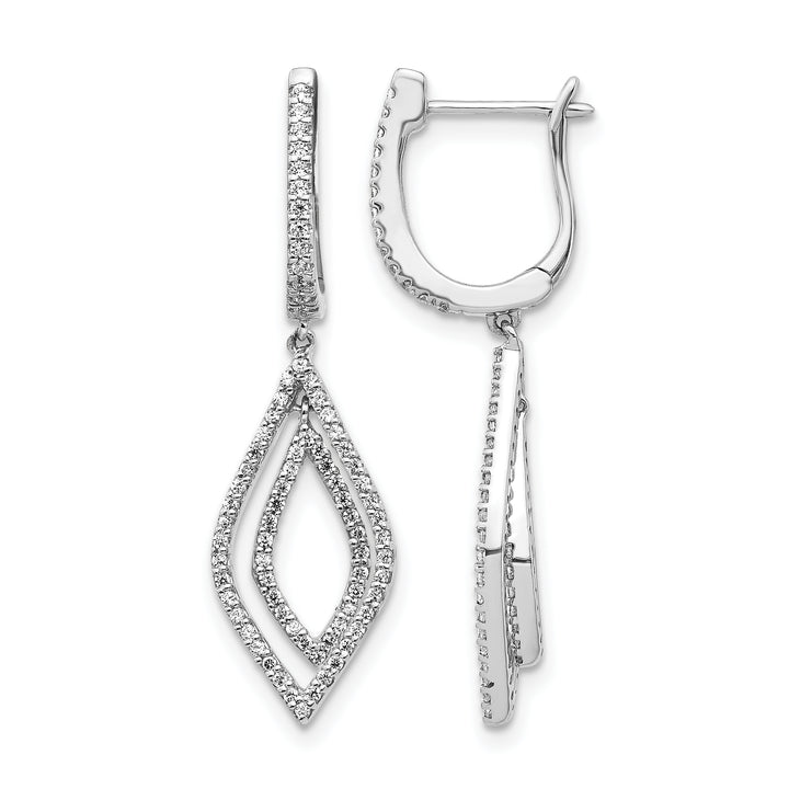 14k White Gold 1/2 CT Diamond Teardrop Hinged Dangle Earrings