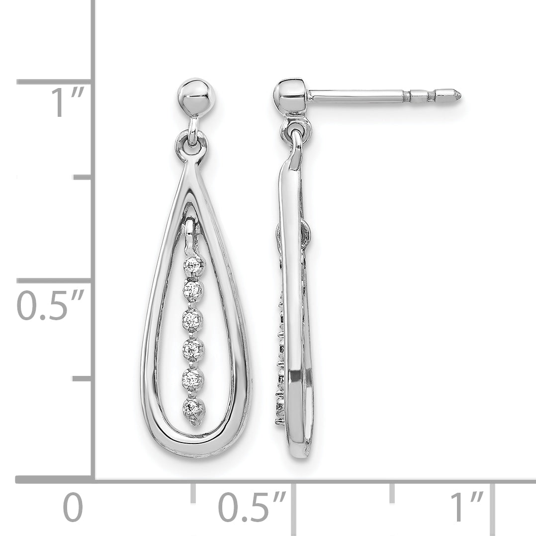 14k White Gold 1/20 CT Diamond Teardrop Dangle Post Earrings