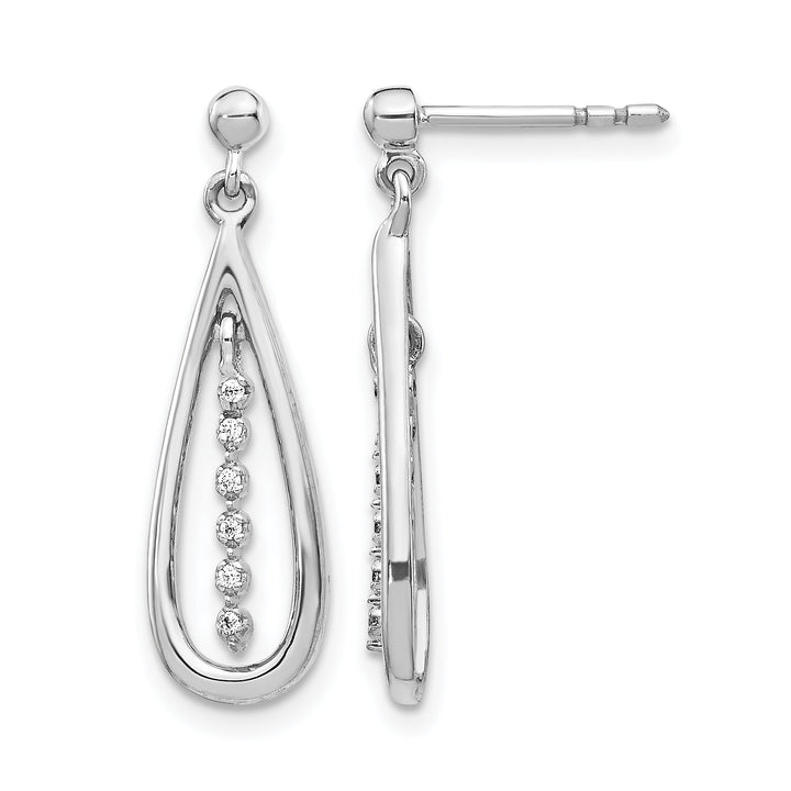 14k White Gold 1/20 CT Diamond Teardrop Dangle Post Earrings