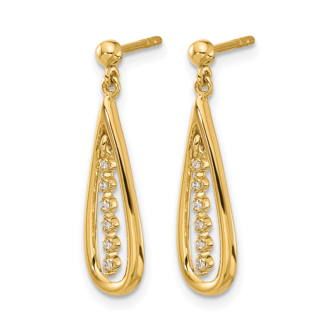 14k Yellow Gold 1/20 CT Diamond Teardrop Dangle Post Earrings