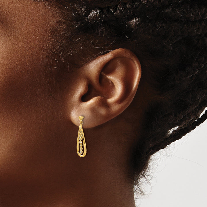 14k Yellow Gold 1/20 CT Diamond Teardrop Dangle Post Earrings