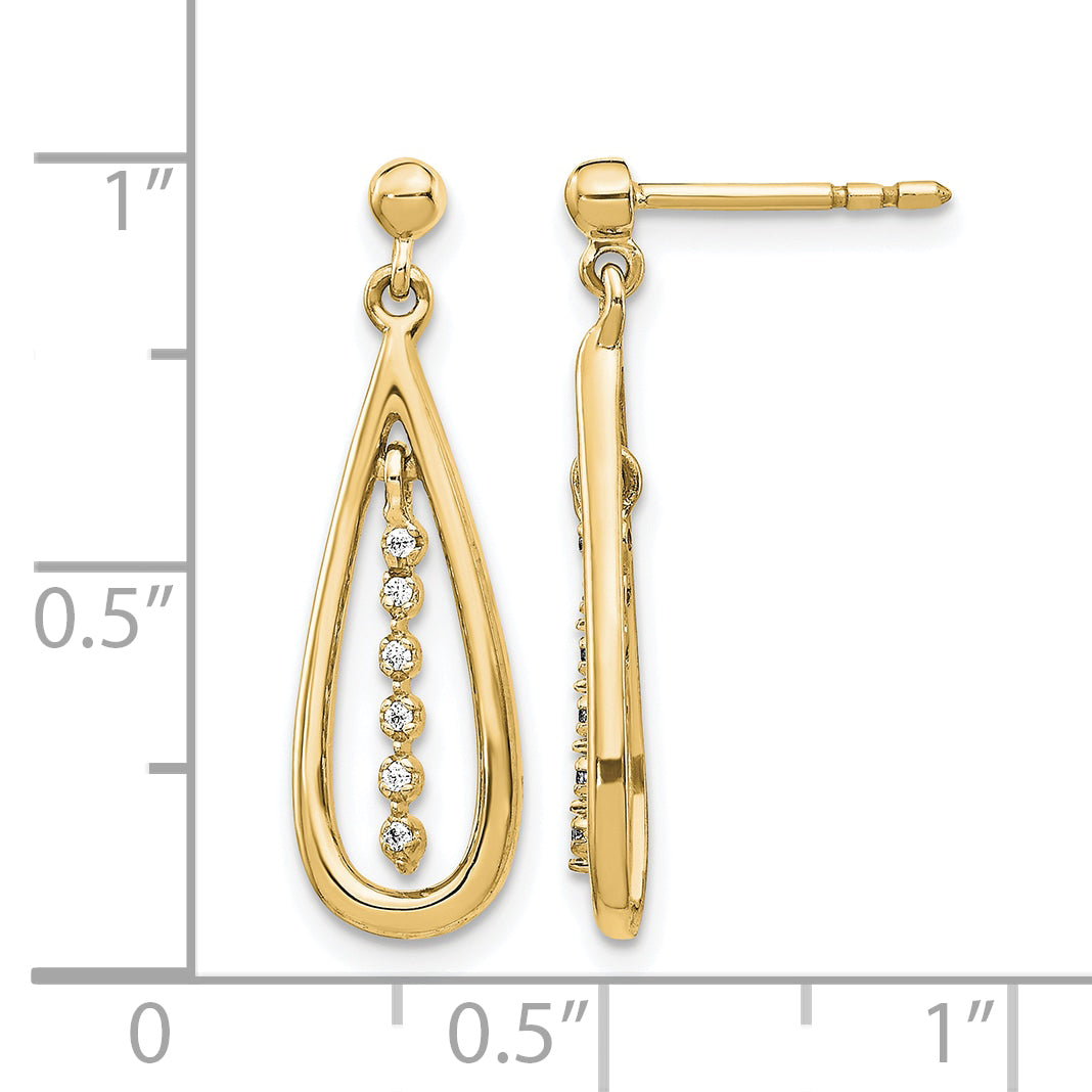 14k Yellow Gold 1/20 CT Diamond Teardrop Dangle Post Earrings