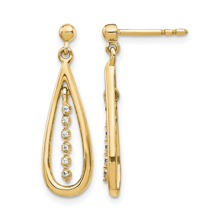 14k Yellow Gold 1/20 CT Diamond Teardrop Dangle Post Earrings