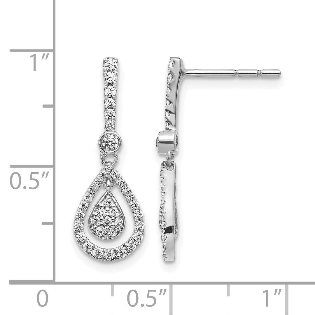 14k White Gold 1/2 CT Diamond Fancy Teardrop Dangle Post Earrings