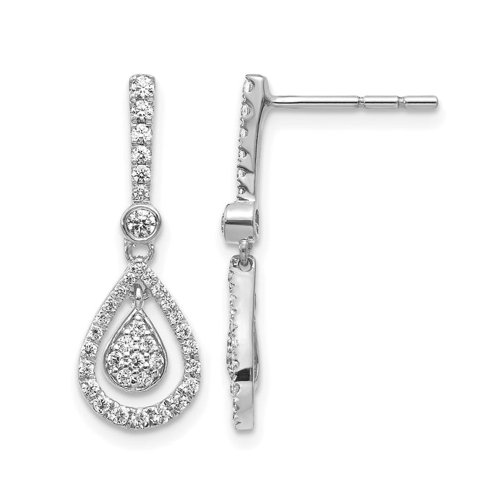14k White Gold 1/2 CT Diamond Fancy Teardrop Dangle Post Earrings