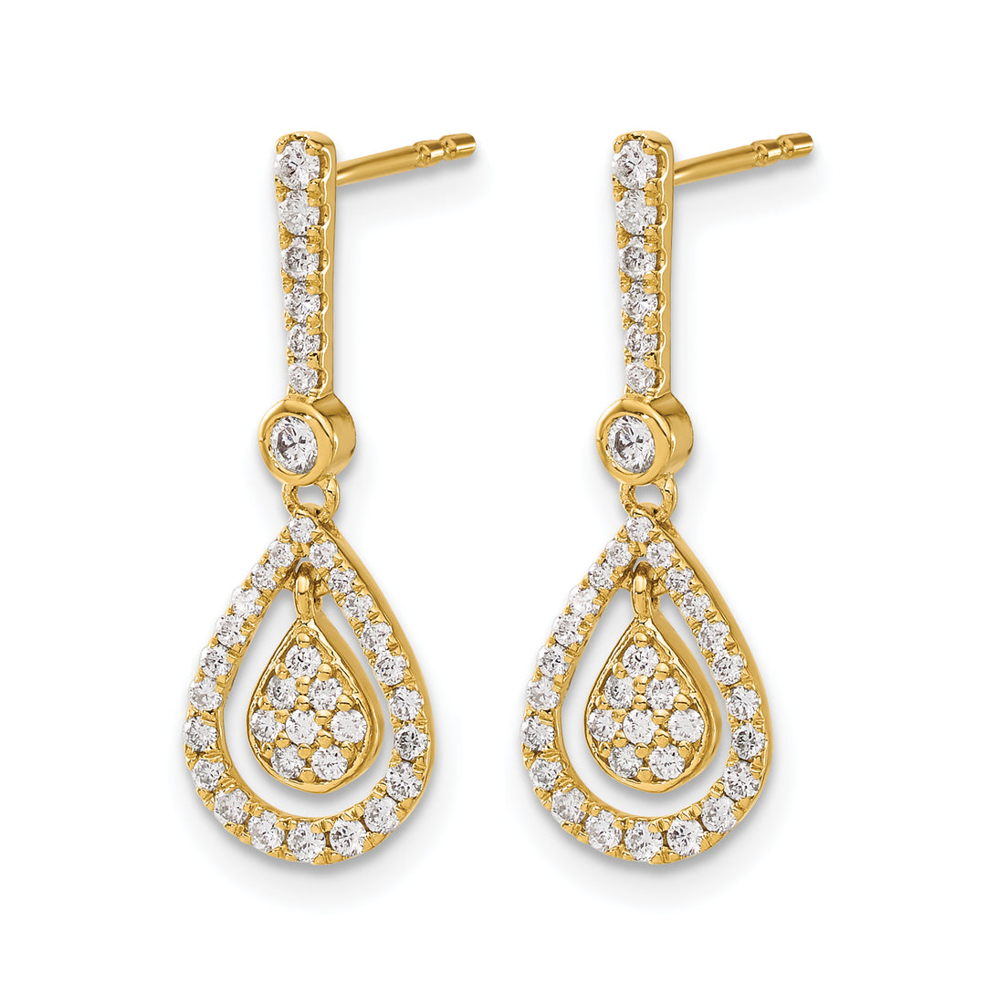 14k Yellow Gold 1/2 CT Diamond Fancy Teardrop Dangle Post Earrings