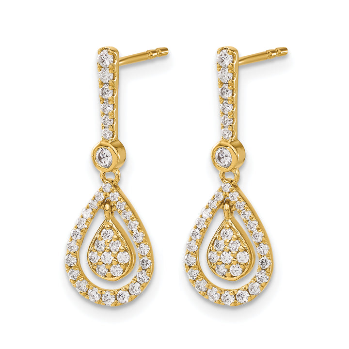 14k Yellow Gold 1/2 CT Diamond Fancy Teardrop Dangle Post Earrings