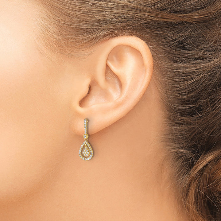 14k Yellow Gold 1/2 CT Diamond Fancy Teardrop Dangle Post Earrings