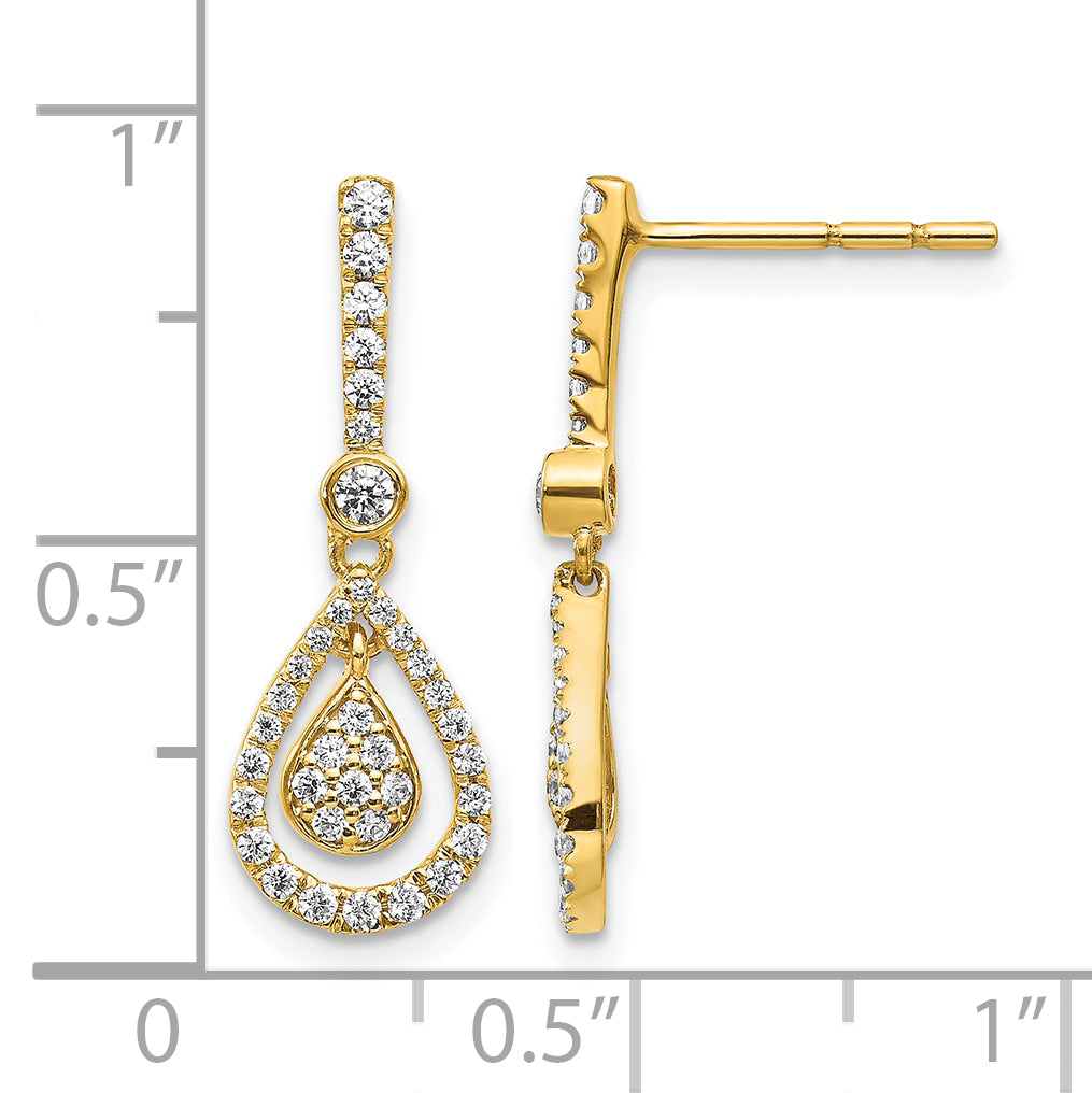 14k Yellow Gold 1/2 CT Diamond Fancy Teardrop Dangle Post Earrings