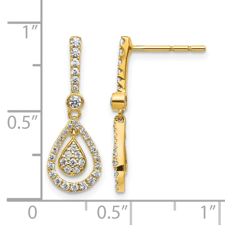 14k Yellow Gold 1/2 CT Diamond Fancy Teardrop Dangle Post Earrings