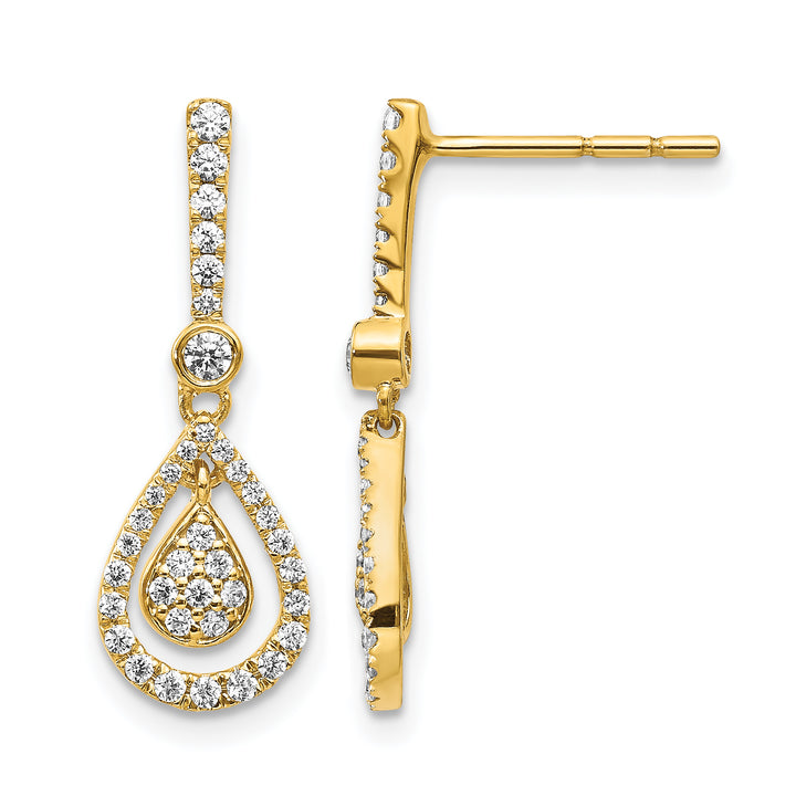 14k Yellow Gold 1/2 CT Diamond Fancy Teardrop Dangle Post Earrings