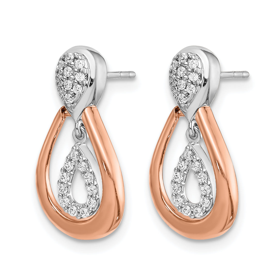 14k White, Rose Gold 1/5 CT Diamond Teardrop Post Dangle Earrings