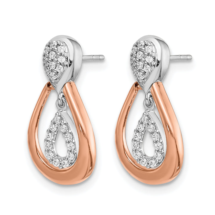 14k White, Rose Gold 1/5 CT Diamond Teardrop Post Dangle Earrings
